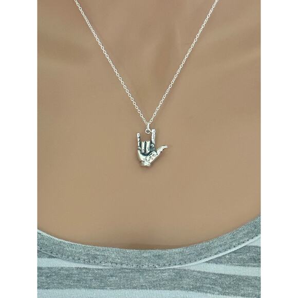 Sterling Silver I Love You Sign Necklace - Picture 5 of 7